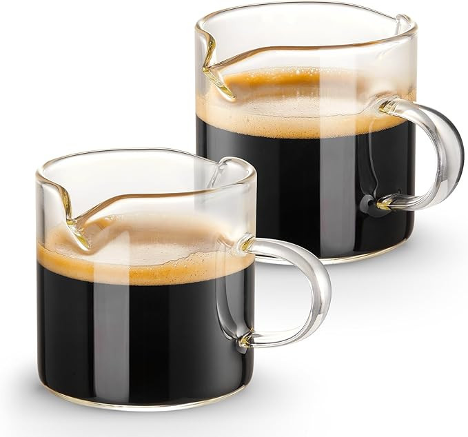Espresso Cups Set of 2, 4 OZ Double Spouts Cups, Espresso Shot Glasses, Milk Cup with Handle, Cle... | Amazon (US)