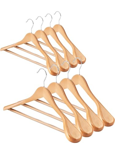 AMKUFO Wide Shoulder Wooden Hangers 8 Pack Coat Hanger with Non Slip Pants Bar, Heavy Duty Suit H... | Amazon (US)