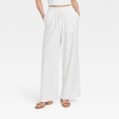 Women's High-Rise Wide Leg Linen Pull-On Pants - A New Day™ White | Target