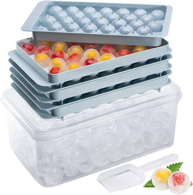 Zimmoo Ice Cube Tray, Round Ice Cube Trays for Freezer with Lid & Bin, 1.2 IN X 99 PCS Sphere Ice... | Amazon (US)