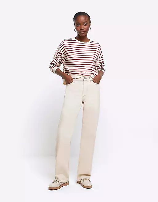 River Island High waisted relaxed straight jeans in ecru | ASOS (Global)