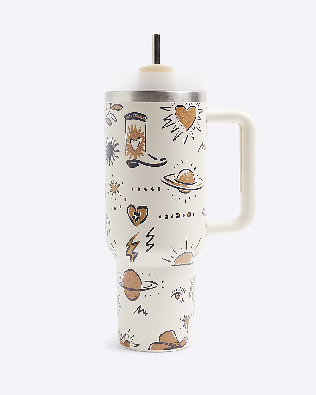 Cream Western Cup With Straw | River Island (UK & IE)