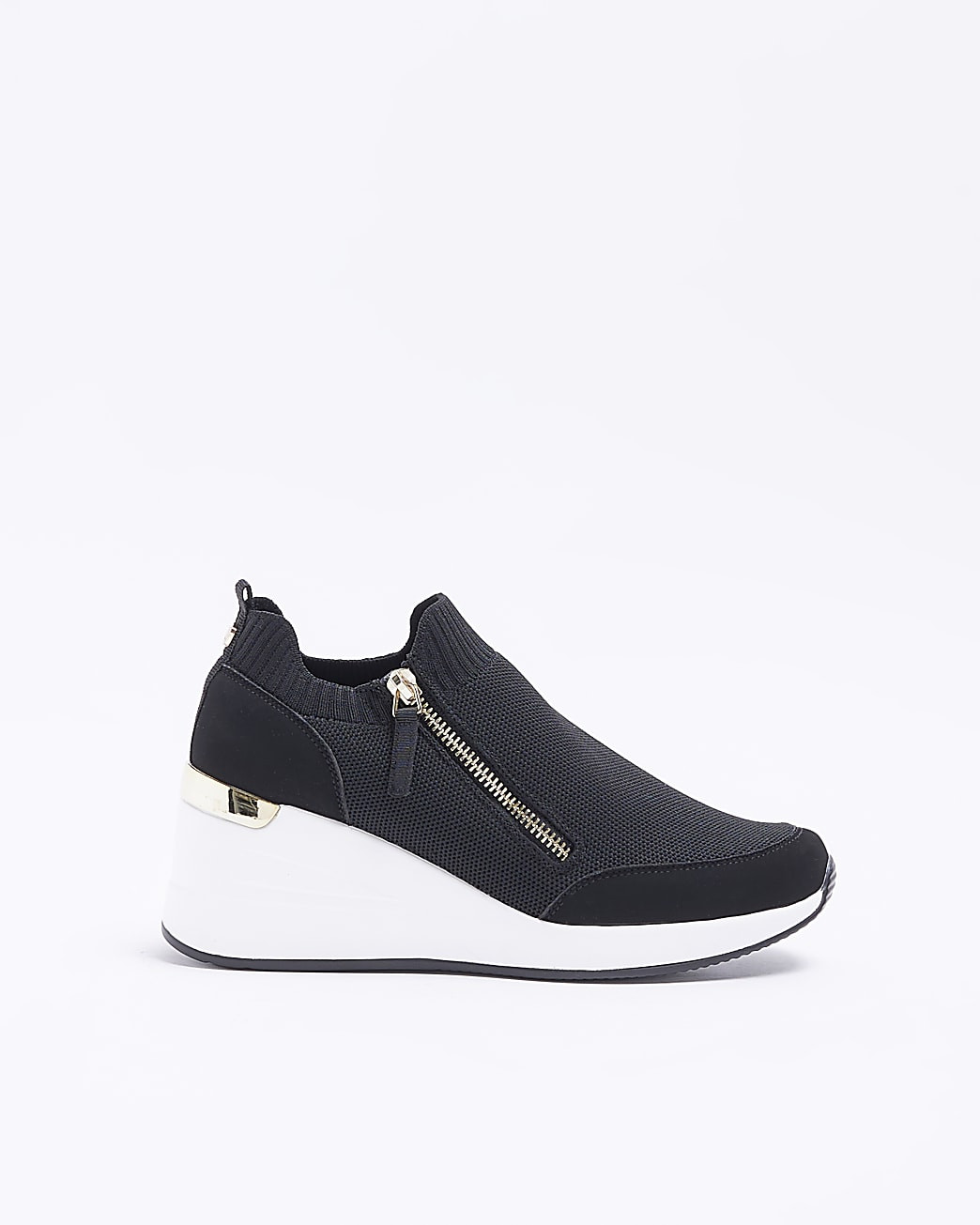 Black slip on wedge trainers | River Island (UK & IE)