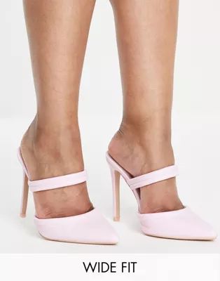 RAID Wide Fit Britta mule heeled shoes in pink | ASOS (Global)