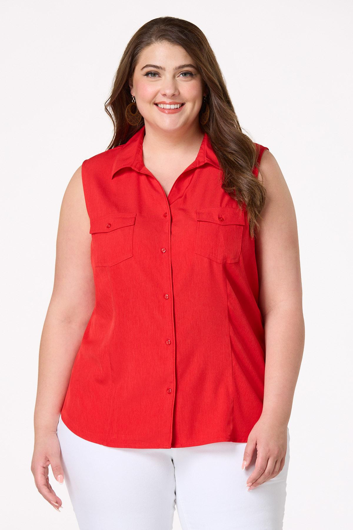 Plus Size Button Down Sleeveless Top | Cato Fashions