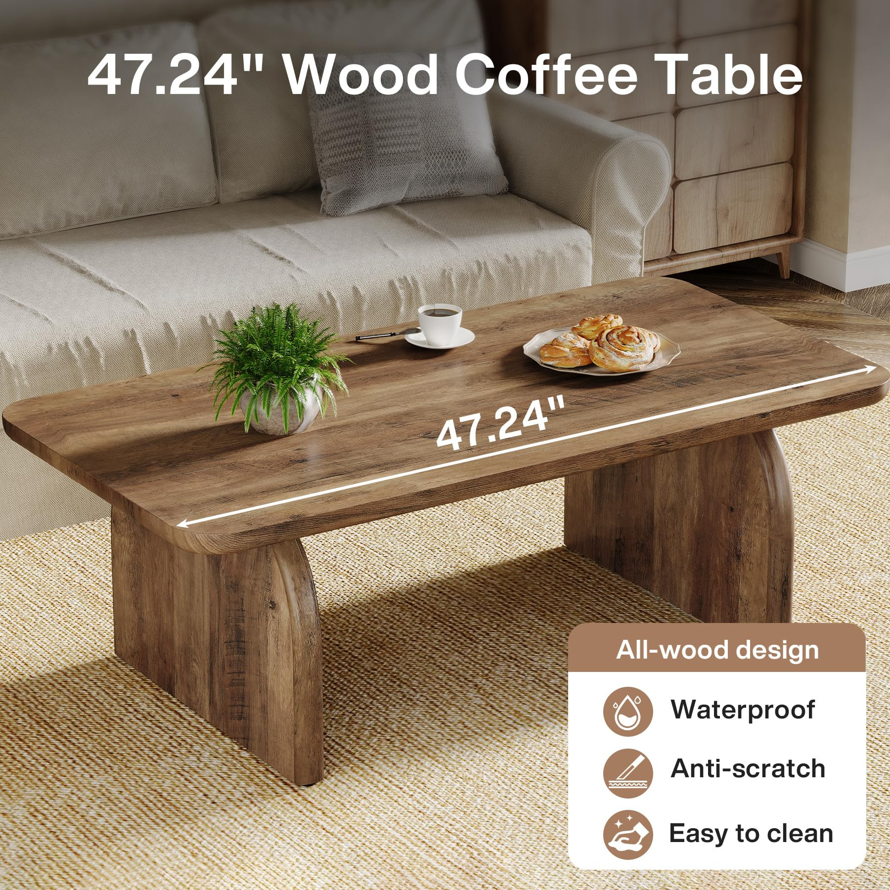 Tribesigns Rectangle Coffee Table, 47-Inch Wood Rectangular Living Room Table, Farmhouse Accent C... | Amazon (US)