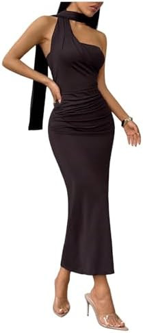 Floerns Women's Formal One Shoulder Maxi Dress Sleeveless Bodycon Party Wedding Guest Dress with ... | Amazon (US)