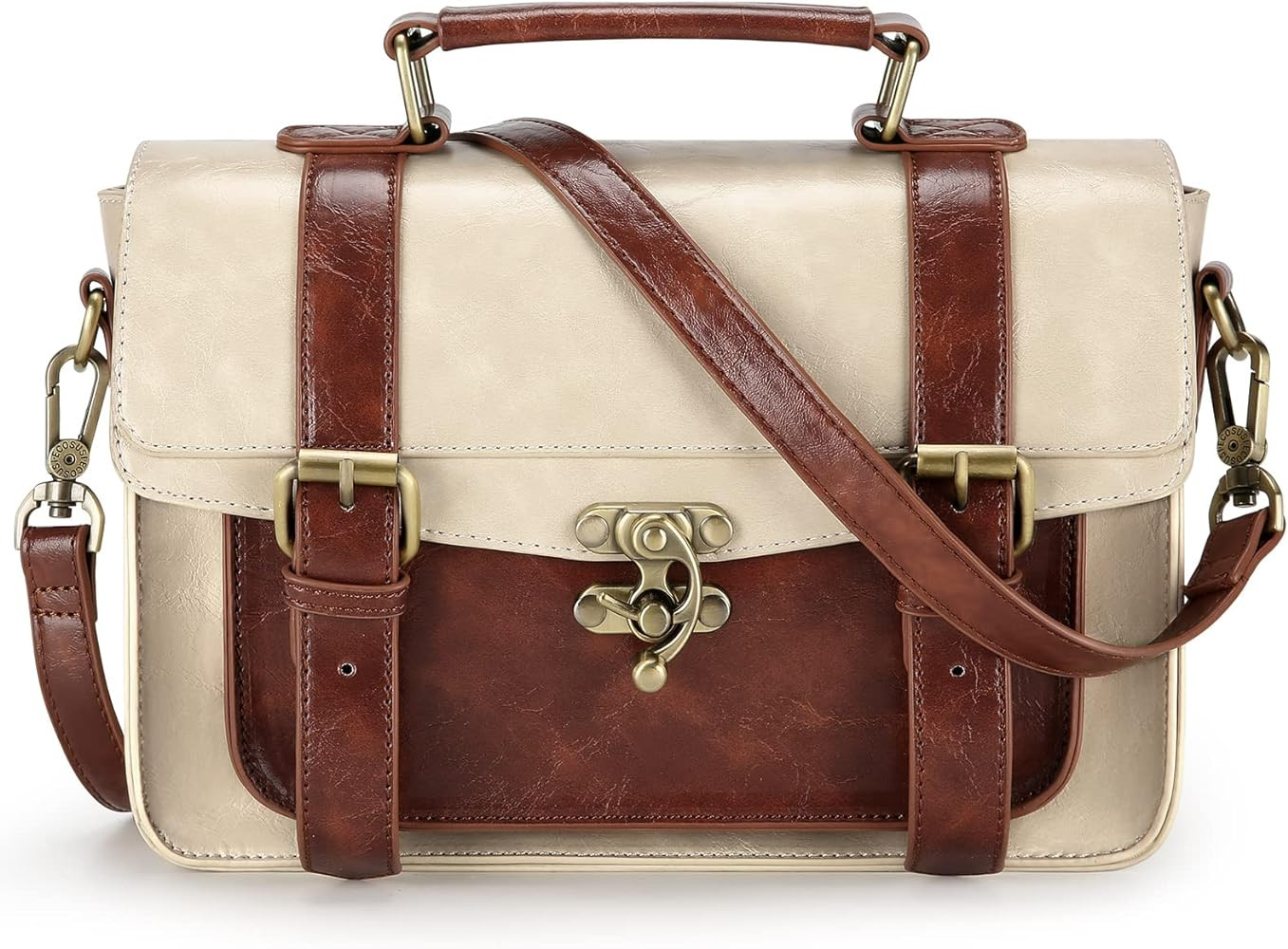 ECOSUSI Women PU Leather Satchel Purse Vintage Small College Crossbody Messenger Bag Work Cross-b... | Amazon (US)