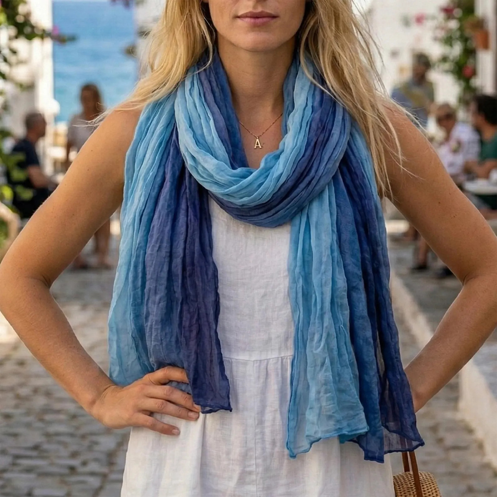 Blue & NavyBlue Lightweight Natural Scarf for Summer / Two-Tone Soft Shawl / Gift For Her | Etsy (Global)