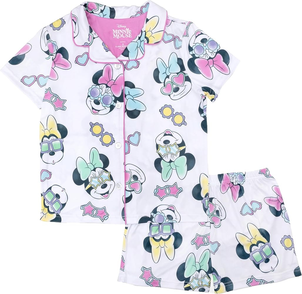 Disney Minnie Mouse Girls' 2-Piece Loose-fit Button Down Matching Pajama Set, Soft & Cute for Kid... | Amazon (US)
