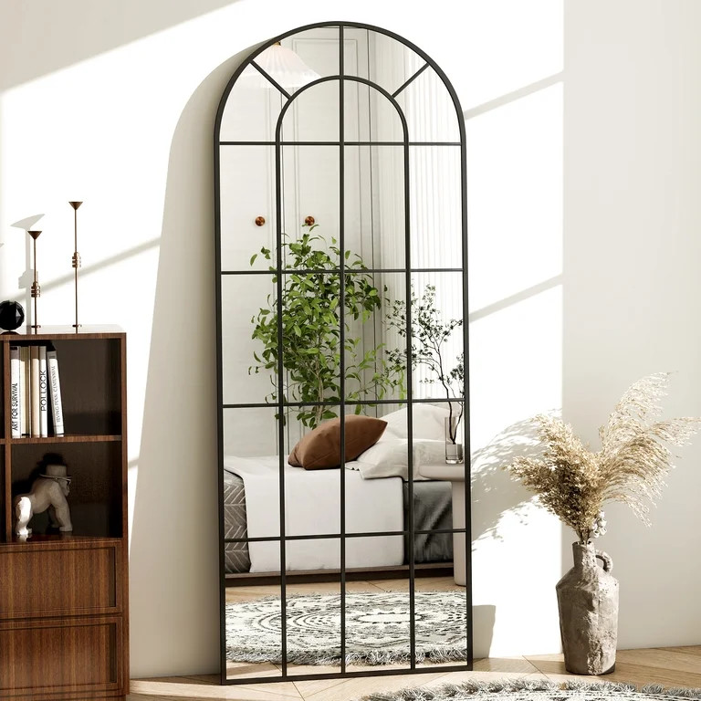 Anyrose 65"x 24" Floor Full Length Mirror, Large Arch Window Pane Mirror, Wall Mounted Mirror, Bl... | Walmart (US)