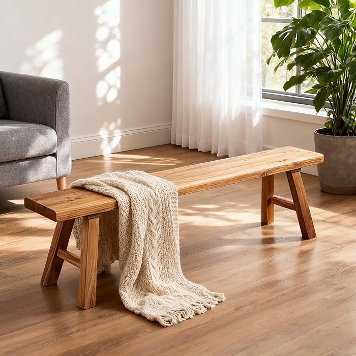 Wooden Bench Indoor Farmhouse Entryway Long Bench 20" 32" 39" 47" 55" 63" 71" 79" Natural Solid W... | Amazon (US)