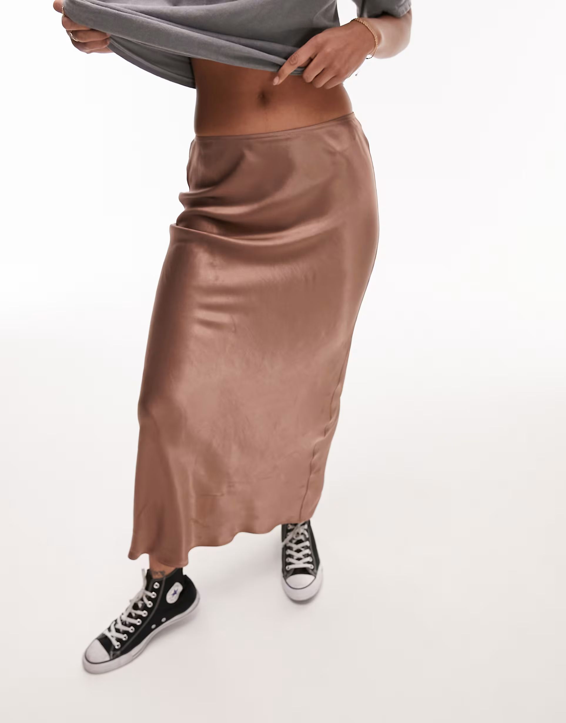 Topshop Tall satin bias maxi skirt in taupe | ASOS (Global)