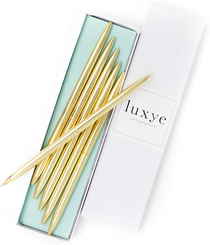Gold Pens with Black Ink | Luxury Ballpoint Gold Pen Set of 6 in Glossy White Gift Box | Gold Off... | Amazon (US)