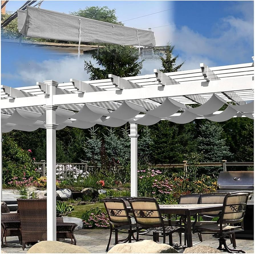 QWEASDF Retractable Waterproof Wave Sun Shade Canopy\uff0c Pergola Cover Shade Sail Awning \uff0c... | Amazon (US)