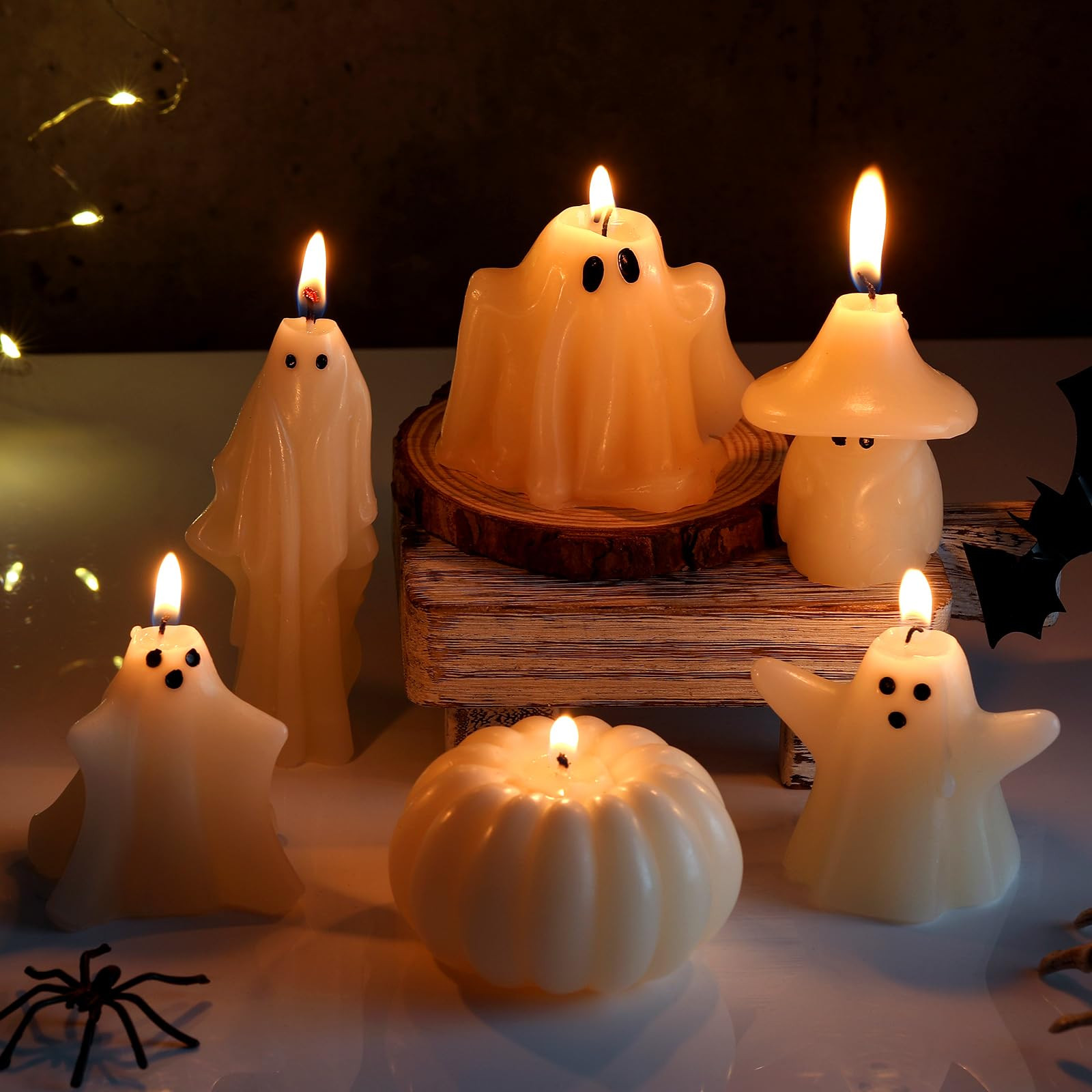 MTLEE 12 Pcs Halloween Ghost Candles Large White Spooky Candle Halloween Decoration Candles Novel... | Amazon (US)
