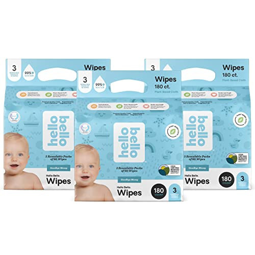 Hello Bello Baby Wipes I Plant Based Wipes for Sensitive Skin Made with 99% Water and Aloe for Babies and Kids I Unscented I 540 Count (9 Packs of 6) | Amazon (US)