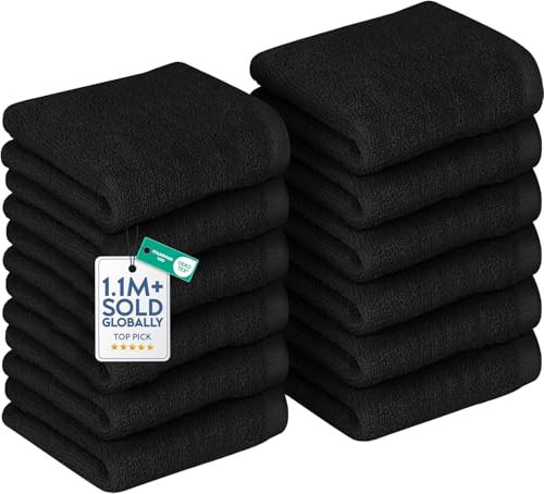 DAN RIVER 12 Pack Wash Cloths for Showering [12x12] - 100% Cotton Washcloths Premium Quality Flannel Face Cloths for Bathroom, Highly Absorbent and Soft Feel Wash Clothes, Black | Amazon (US)
