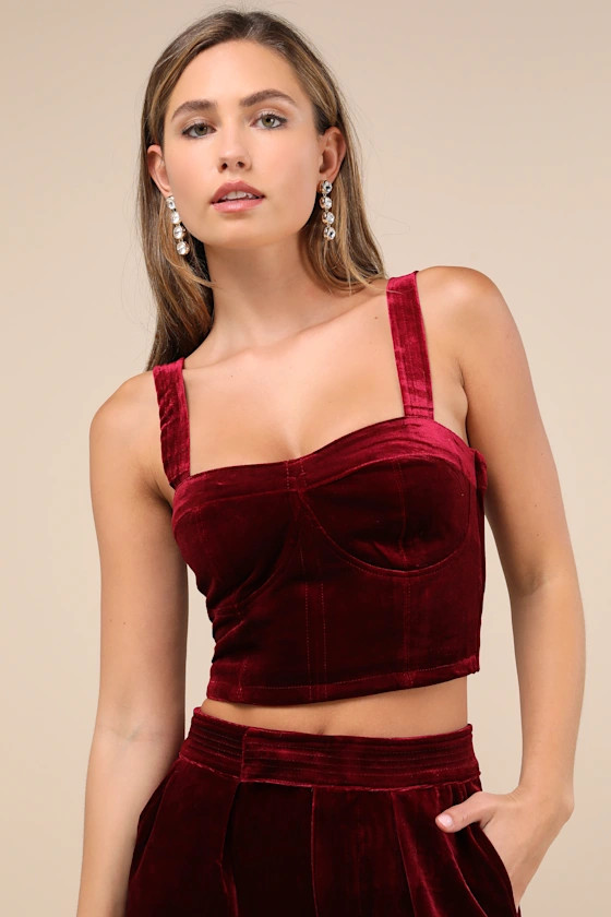 Sneak Peak Burgundy Velvet Bustier Crop Top | Lulus