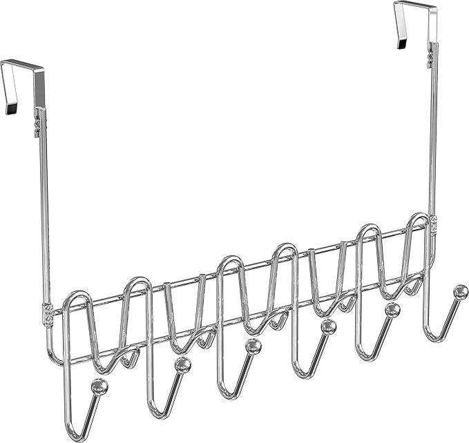 DecoBros Supreme Over The Door 11 Hook Organizer Rack, Chrome Finish | Amazon (US)
