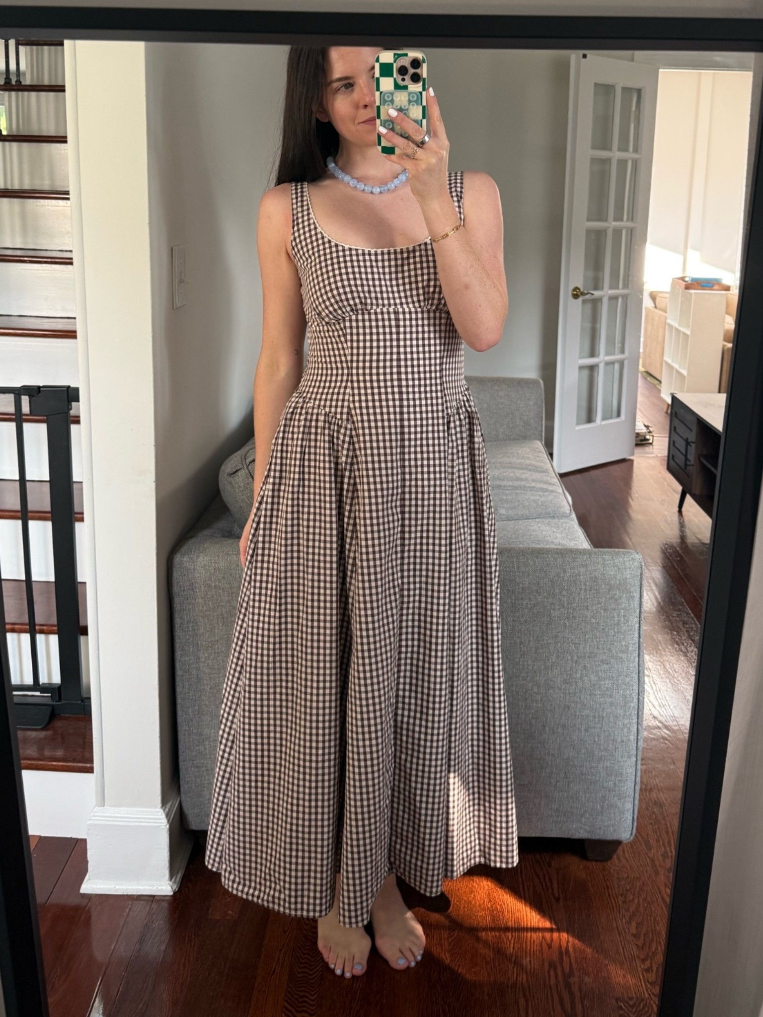the prettiest gingham dress and blue bead necklace, braless dress, midi dress, beaded necklace

#LTKootd #LTKmomlife