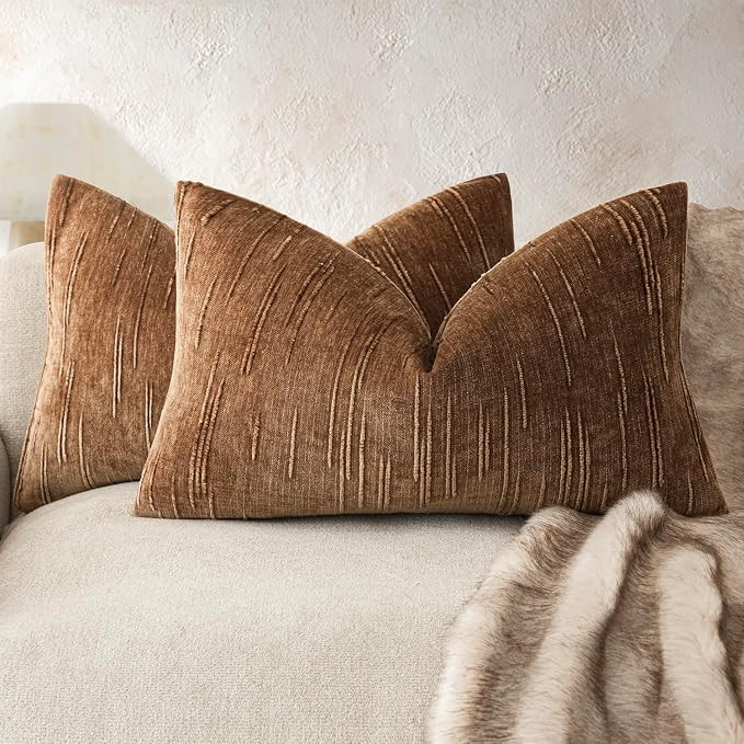 Foindtower Pack of 2 Slubby Textured Chenille Throw Decorative Pillow Covers Lumbar Accent Solid ... | Amazon (US)