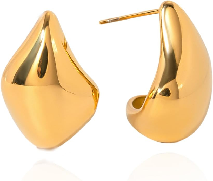 Gold Plated Chunky Statement Earrings for Women Trendy | Waterproof Gold Stud Earring Lightweight... | Amazon (US)