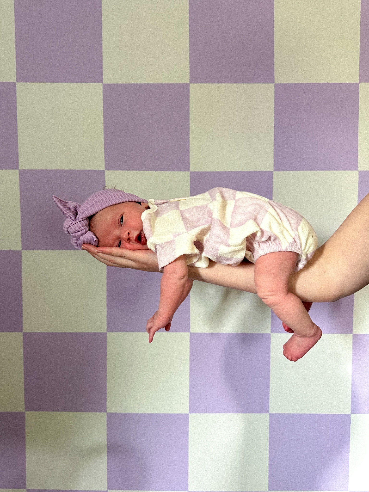 Cutest terry purple and white checkered romper 💜🤍 

#LTKbaby #LTKfamily #LTKsalealert