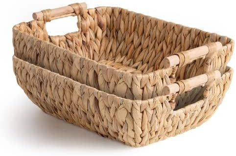 StorageWorks Hand-Woven Large Storage Baskets with Wooden Handles, Water Hyacinth Wicker Baskets ... | Amazon (US)