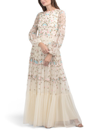 Long Sleeve Floral Embroidered Gown | Formal Dresses | Marshalls | Marshalls