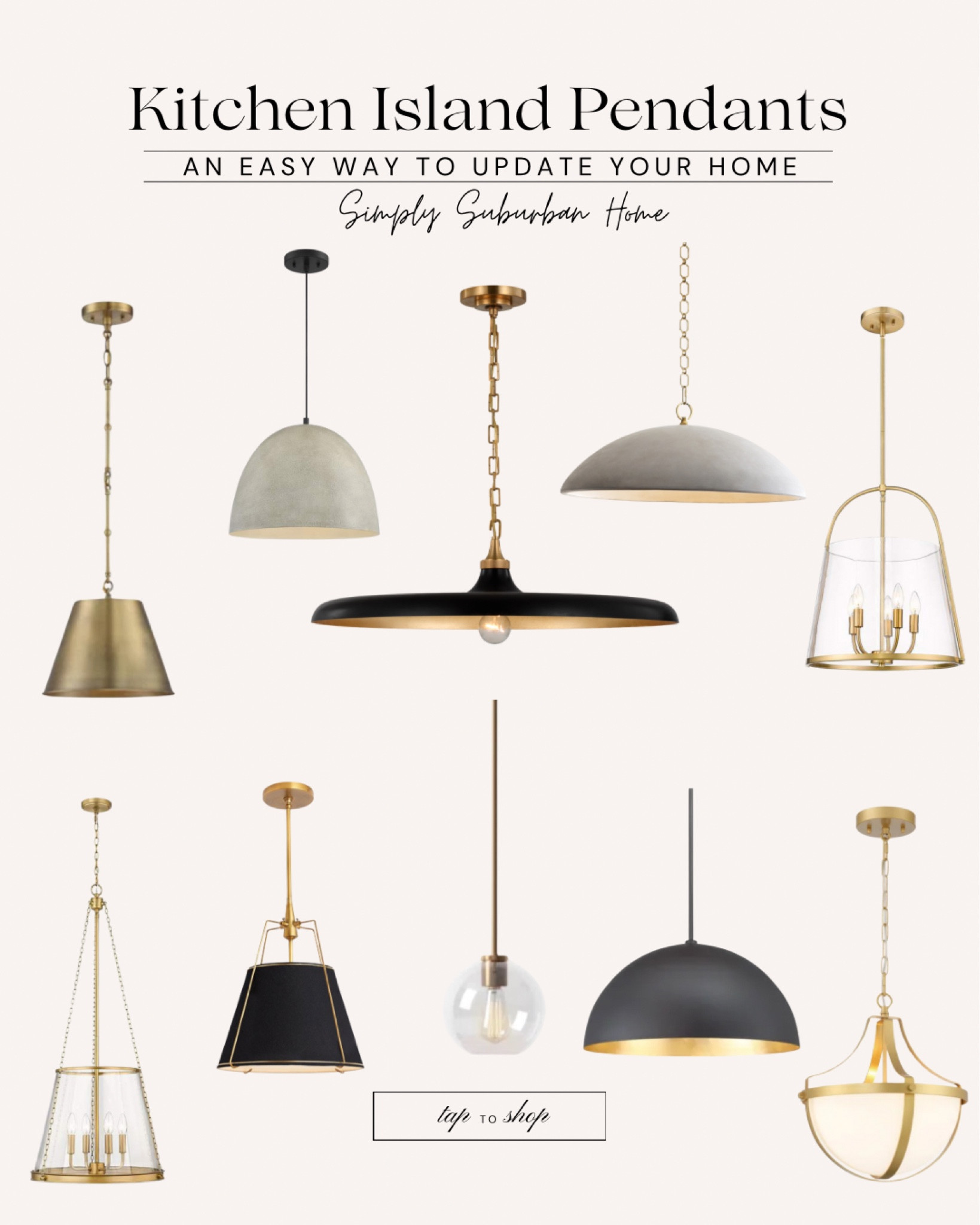 Kitchen island pendants, gold pendants, black and gold pendants, black pendants, kitchen, kitchen island, lighting, kitchen lighting, kitchen pendants, pendants, kitchen Reno, renovation, no demo Reno, modern lighting, transitional lighting, classic lighting, concrete pendants 

#LTKFindsUnder100 #LTKStyleTip #LTKHome
