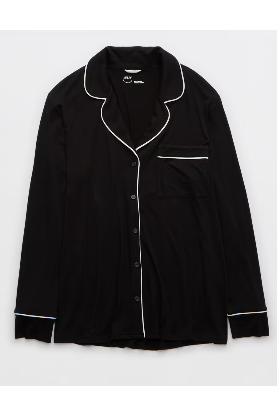 Aerie Real Soft Pajama Shirt Women's True Black XL | American Eagle Outfitters (US & CA)