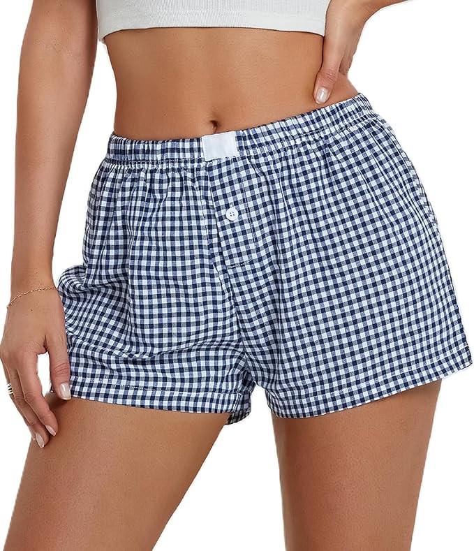 NUFIWI Women Y2k Pajamas Shorts Gingham Cute Pj Short Pants Plaid Lounge Shorts Sleep Bottoms Ela... | Amazon (US)