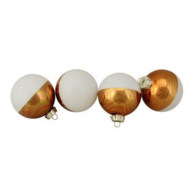 Northlight 4ct White and Gold Shiny Glass Christmas Ball Ornaments 3.25" (80mm) | Target