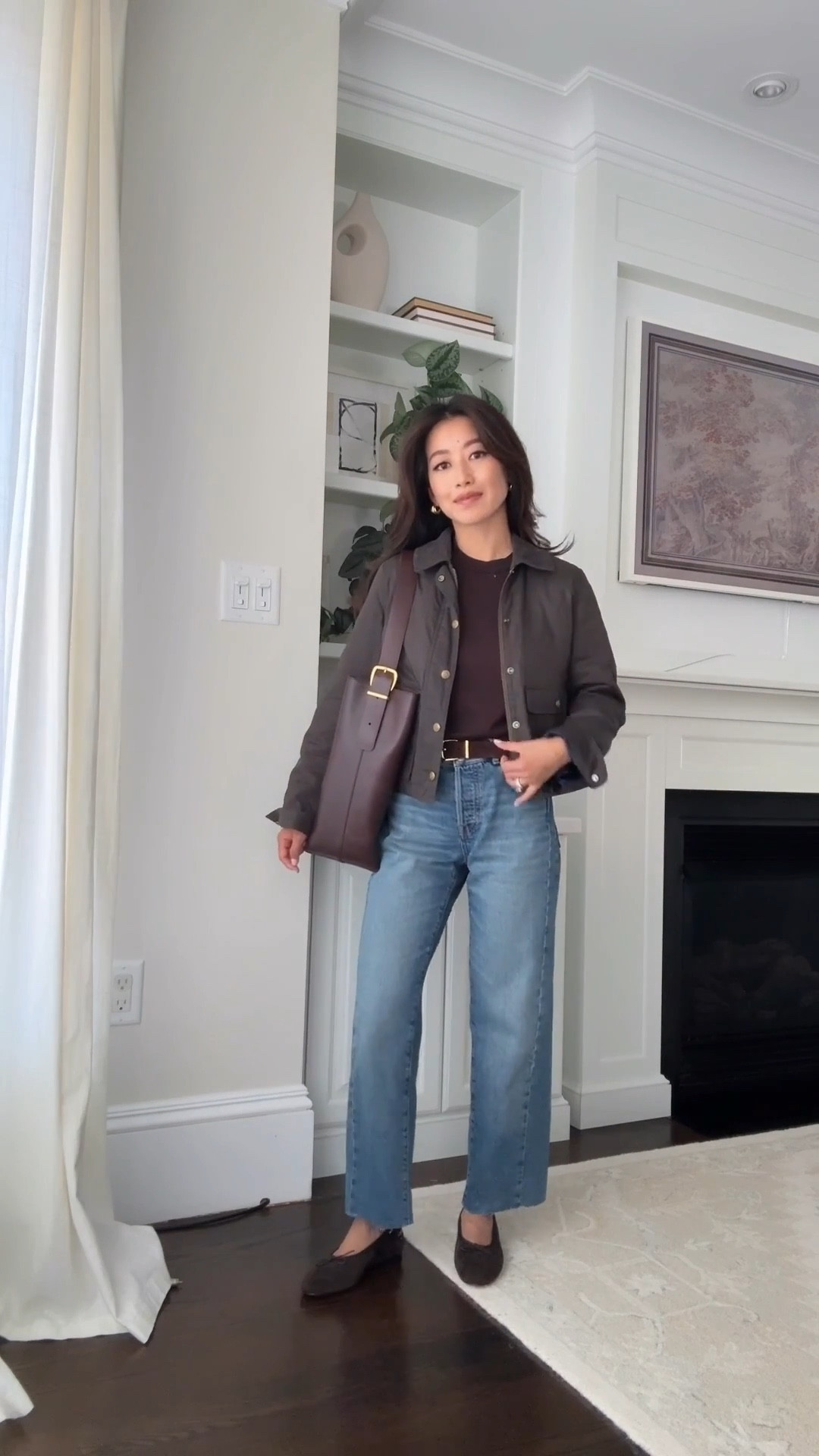 I liked the cuff on these but cutting hems shorter made them more versatile for me!

• Aritzia merino wool sweater tee xxs - great soft staple. I machine wash cold and air dried with no issues. Also linked similar more budget friendly one 

• Madewell jeans 24 petite. Fits loose at waist. I uncuffed them and cut hems to fit 

• J.Crew cropped barn jacket xxs – wider swingy fit. Lightweight but quilted for warmth, has a corduroy collar and pleated back

• gray sweater is Quince Mongolian cashmere quarter zip xs

• brown suede loafer is Sam Edelman Loraine 5.5

Fall outfit ideas, easy casual style, petite friendly style, fall jackets 