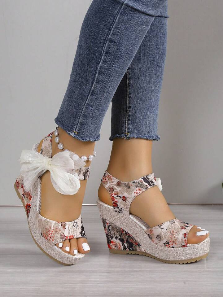 European Women's Platform Wedge Sandals With Wrap Around Ribbon, 2024 Spring Summer New Style Out... | SHEIN