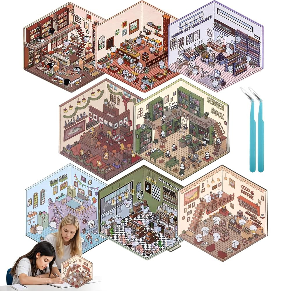 8 Sets Isometric Stickers, DIY 3D House Stickers, Fun 3D Sticker Scene, Sticker Therapy for Adult... | Amazon (US)