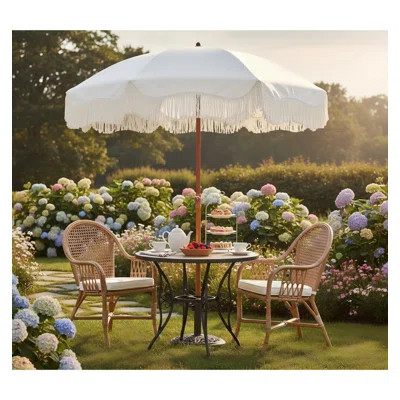 6.5Ft Boho Fringe Outdoor Umbrella, UPF50+ Picnic Umbrella With Tassels Steel Pole & Push Button Tilt, Light | Wayfair North America