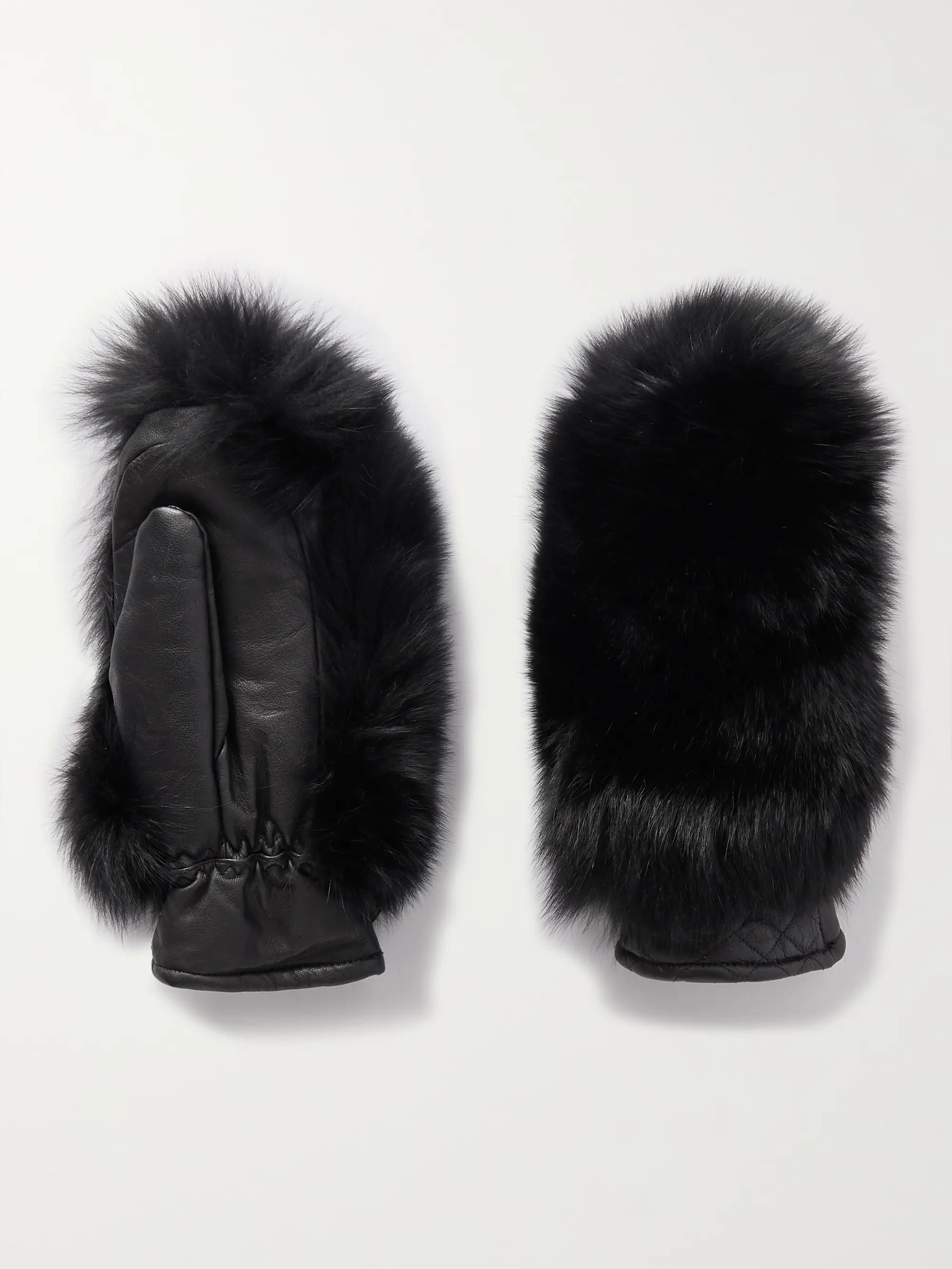 Hill faux fur and padded leather mittens | NET-A-PORTER (US)