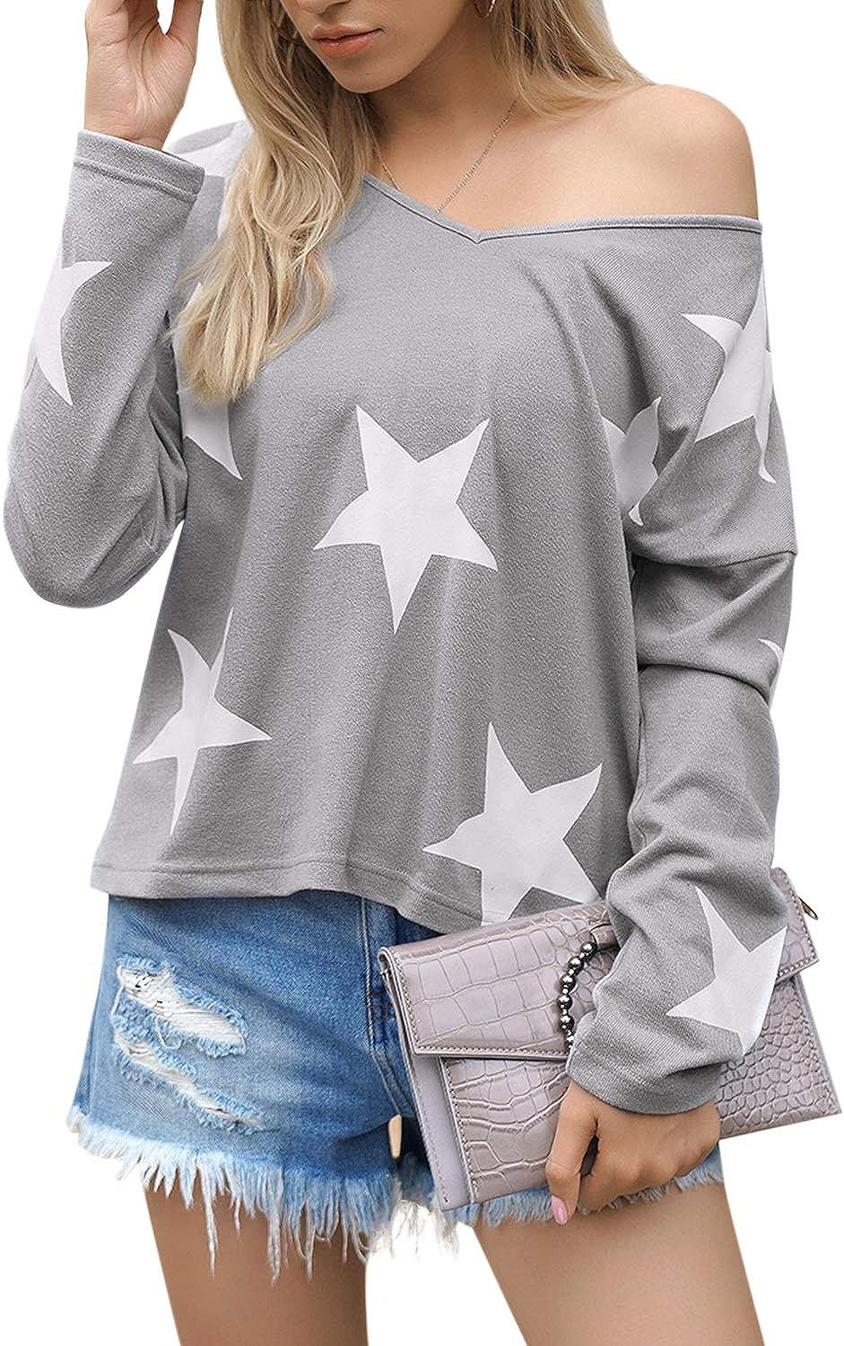 Blooming Jelly Womens Pullover Star Sweater V Neck Long Sleeve Shirt Slouchy Off Shoulder Knit To... | Amazon (US)