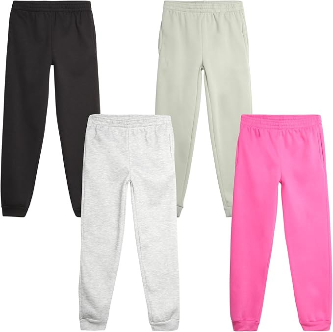 Real Love Girls Sweatpants - 4 Pack Basic Solid Active Soft Fleece Pull On Girls Joggers with Poc... | Amazon (US)