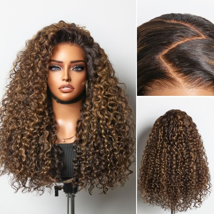 Luvme All-Day Comfort™ Wig PartingMax Brown Highlights Funmi Curly 7x6 | Luvmehair