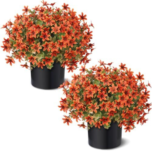 Amazon.com: 2 Pcs Artificial Fall Daisy Topiary Ball Trees Fake Mums for Porch (Orange) | with Pots,No Assembly Required,UV Resistant Faux Daisy Autumn Potted Plant,for Front Door Garden Thanksgiving Outdoor Decor | Amazon (US)