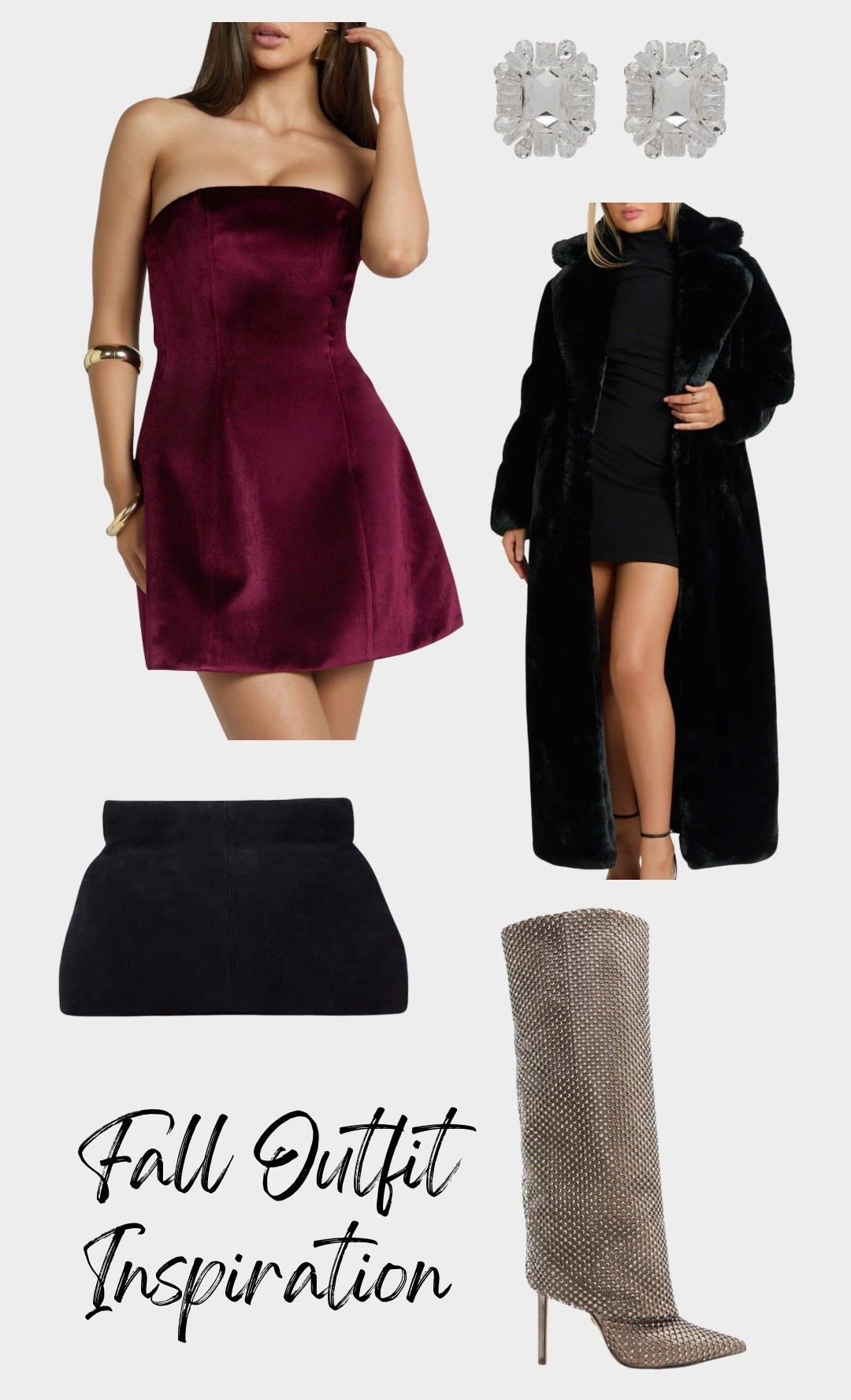 Earrings are from Fashionnova named: Pure Excellence Rhinestone Earrings - Silver

NYC outfit, New York outfit, birthday outfit, rhinestone boots, metallic boots, heeled boots, knee high boots, faux fur coat, burgundy dress, plum dress, velvet dress, black bag, black clutch, black faux fur coat

#LTKSeasonal #LTKBeauty #LTKStyleTip