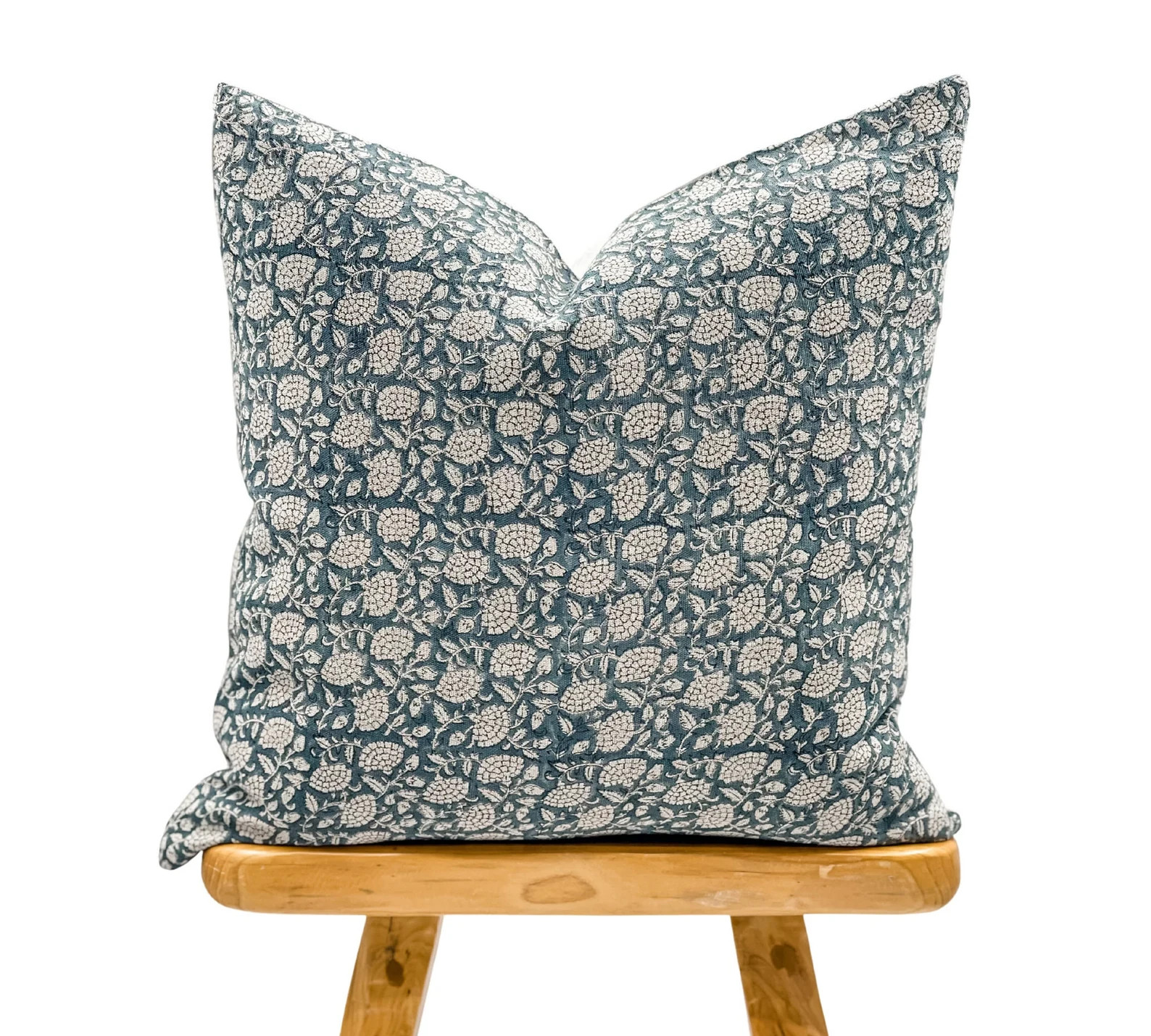 Designer Floral Teal Blue on Natural Linen Pillow Cover Blue - Etsy | Etsy (US)