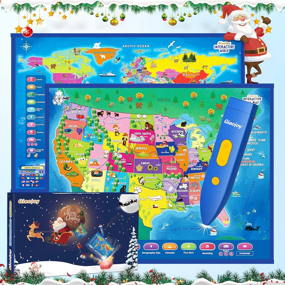 Qiaojoy Bilingual Interactive for Kids Talking USA Map World Map for Kids Learning, Geography Toy... | Amazon (US)