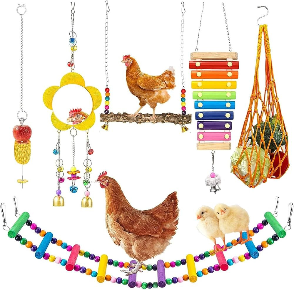 Longer Chain Chicken Toys for Coop Accessories 7PCS, Chicken Swing Ladder Perch roosts, Chicken X... | Amazon (US)