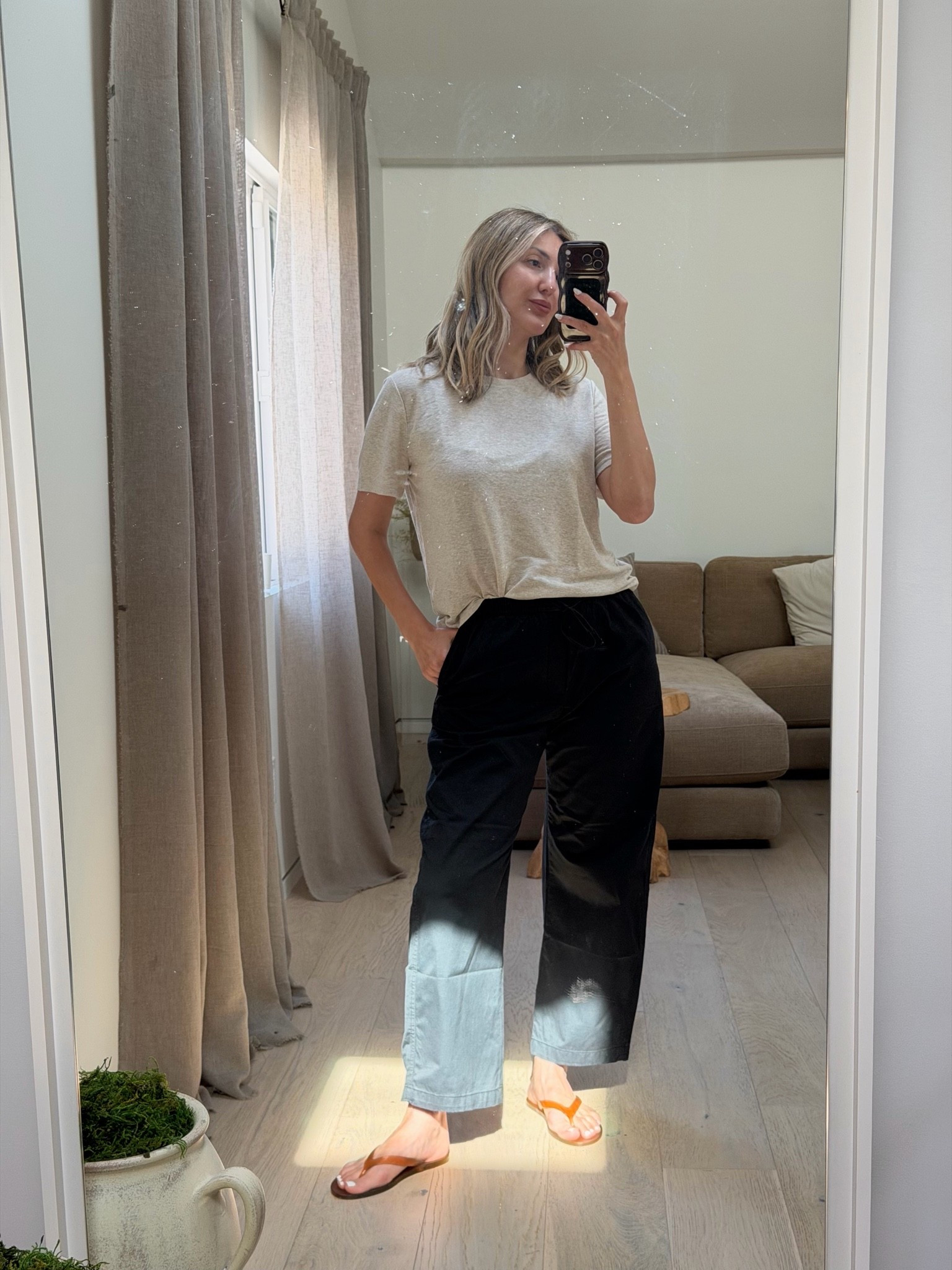 If it’s one pair of pants I’ve made you buy, let it be these!!! The perfect everyday comfortable pants!!! I’m ordering more colors for sure. And it’s on major sale! They’re cotton, have pockets, drawstring, and barrel style but nothing overwhelming. 
Wearing M, regular length 

crewneck linen t-shirt is amazing too! Wearing MEDIUM. 

Jelly Sandals, TTS OR SIZE UP if in between sizes 

Everyday outfit 
Errands outfit 
Play date outfit 
Mom on the go outfit
Fourth of July sale

#LTKmomlife #LTKdayinmylife #LTKSaleAlert