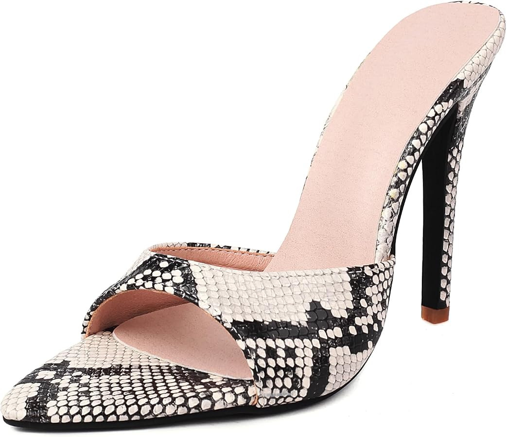 Slip On Heels for Women Pointed Toe Stiletto High Heel Mules Open Peep Toe Sexy Dress Heeled Sand... | Amazon (US)