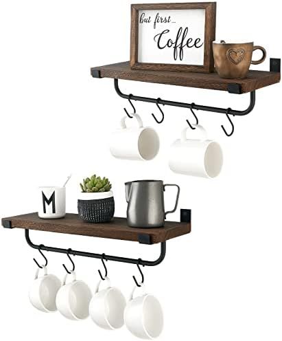 Mkono Mug Holder Wall Mounted Coffee Mug Rack Set of 2 Rustic Floating Shelf for Coffee Bar Acces... | Amazon (US)